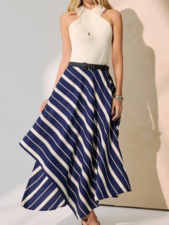 Commense Dresses & Skirts - Commense Navy and White Asymmetrical Stripe Maxi Skirt NWT Small
